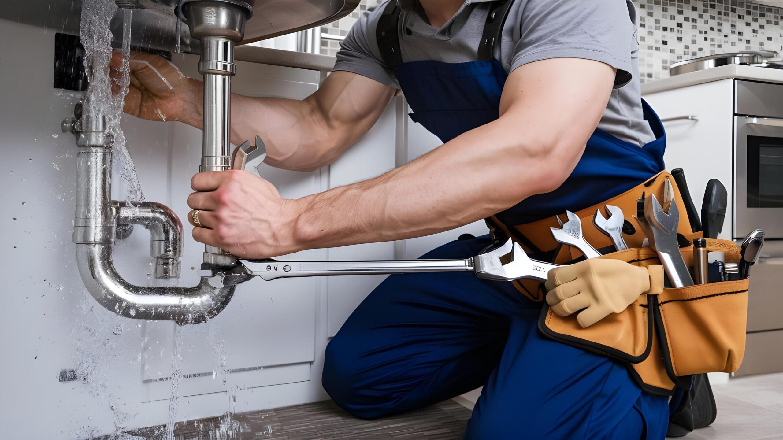 Plumber tightening a residential plumbing pipe in Fountain